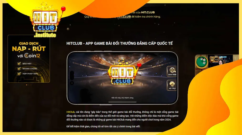 Giao diện trang chủ của nền tảng chơi game trực tuyến Hitclub với các trò chơi nổi bật