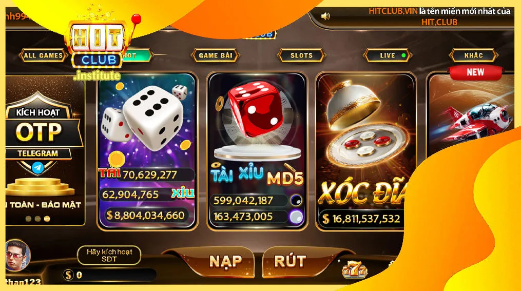 Các trò chơi phổ biến như Slot, Poker, Blackjack và Baccarat trên Hitclub