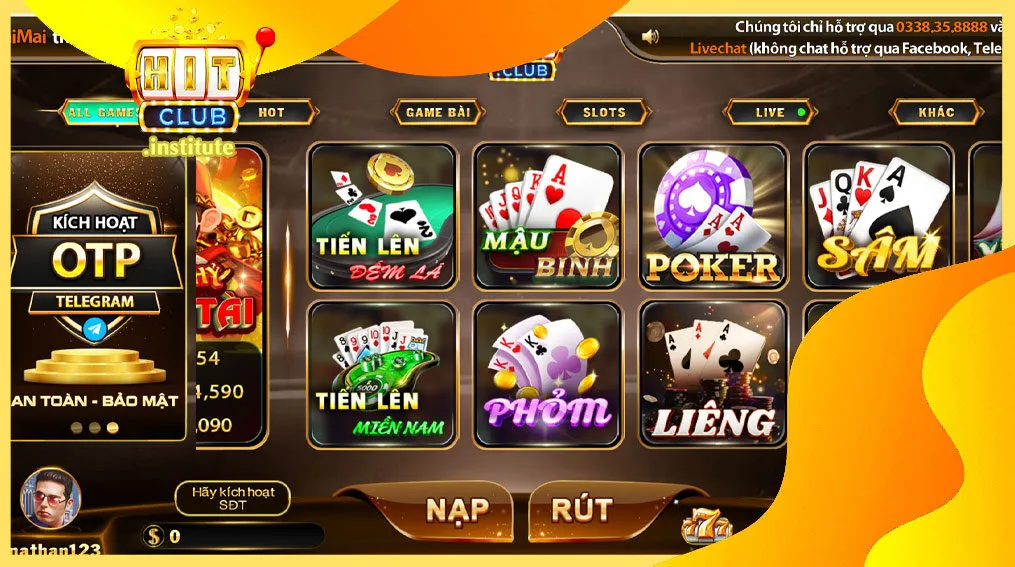 Giao diện người dùng của nền tảng game Hit Club